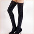 Floral Lace Trim Wet-Look Black Stockings